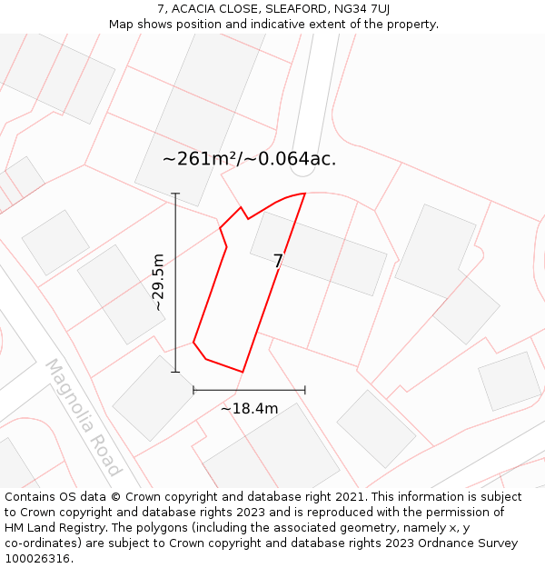 7, ACACIA CLOSE, SLEAFORD, NG34 7UJ: Plot and title map