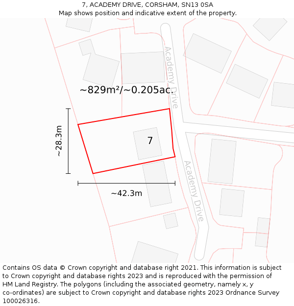 7, ACADEMY DRIVE, CORSHAM, SN13 0SA: Plot and title map