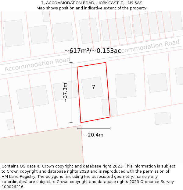 7, ACCOMMODATION ROAD, HORNCASTLE, LN9 5AS: Plot and title map