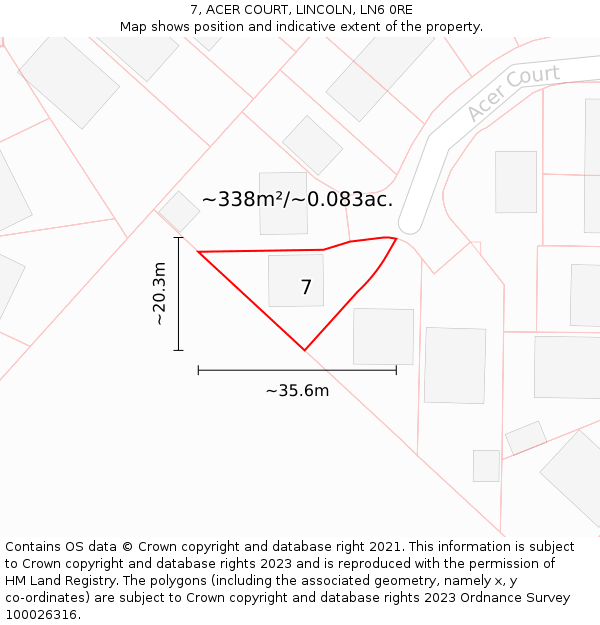 7, ACER COURT, LINCOLN, LN6 0RE: Plot and title map