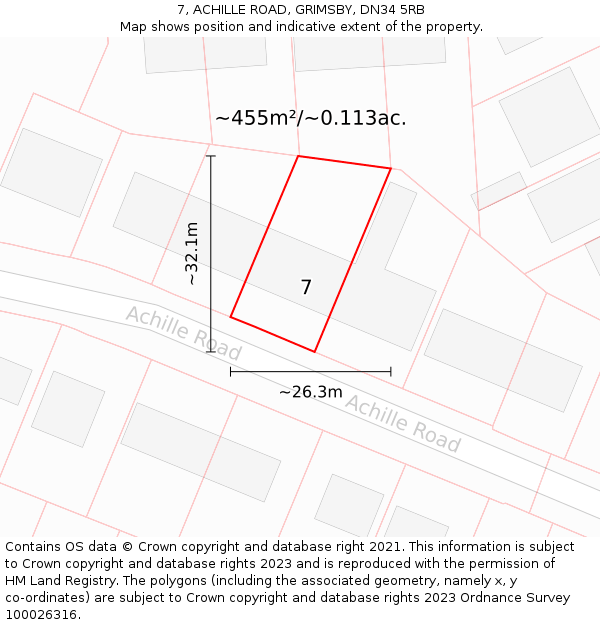 7, ACHILLE ROAD, GRIMSBY, DN34 5RB: Plot and title map