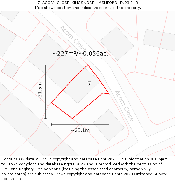 7, ACORN CLOSE, KINGSNORTH, ASHFORD, TN23 3HR: Plot and title map