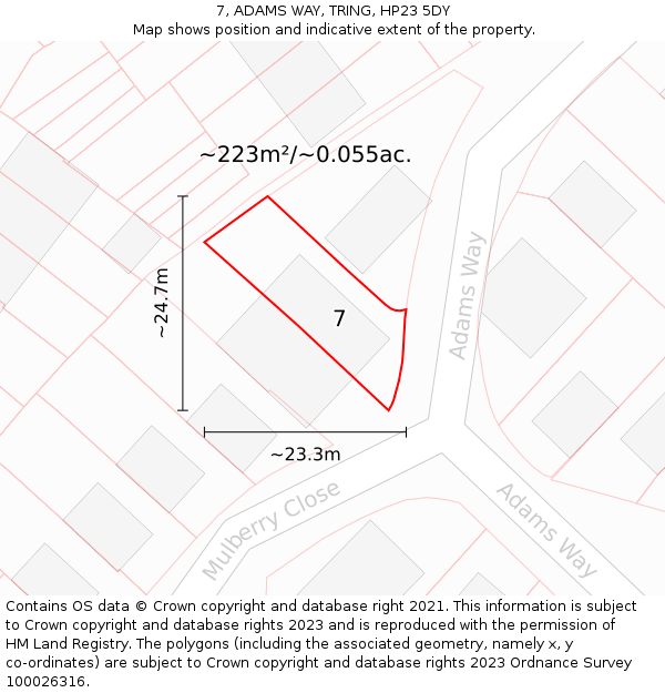 7, ADAMS WAY, TRING, HP23 5DY: Plot and title map