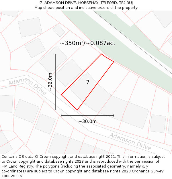 7, ADAMSON DRIVE, HORSEHAY, TELFORD, TF4 3UJ: Plot and title map