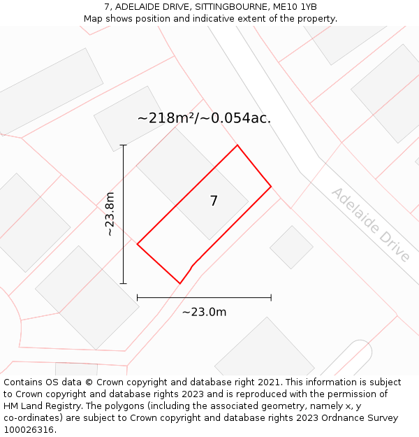 7, ADELAIDE DRIVE, SITTINGBOURNE, ME10 1YB: Plot and title map