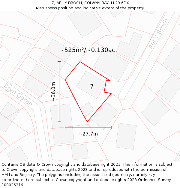 7, AEL Y BROCH, COLWYN BAY, LL29 6DX: Plot and title map