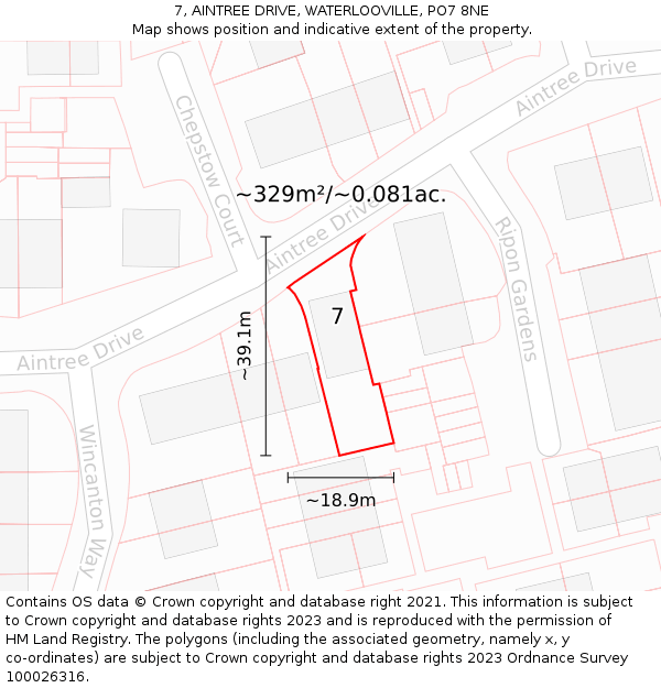 7, AINTREE DRIVE, WATERLOOVILLE, PO7 8NE: Plot and title map