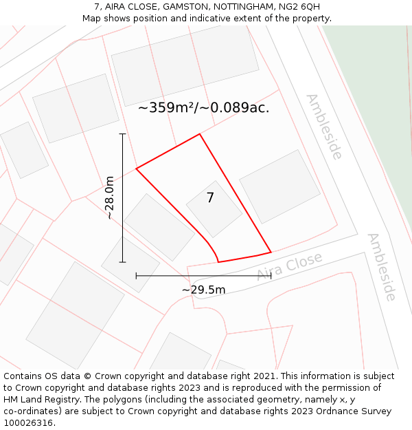 7, AIRA CLOSE, GAMSTON, NOTTINGHAM, NG2 6QH: Plot and title map