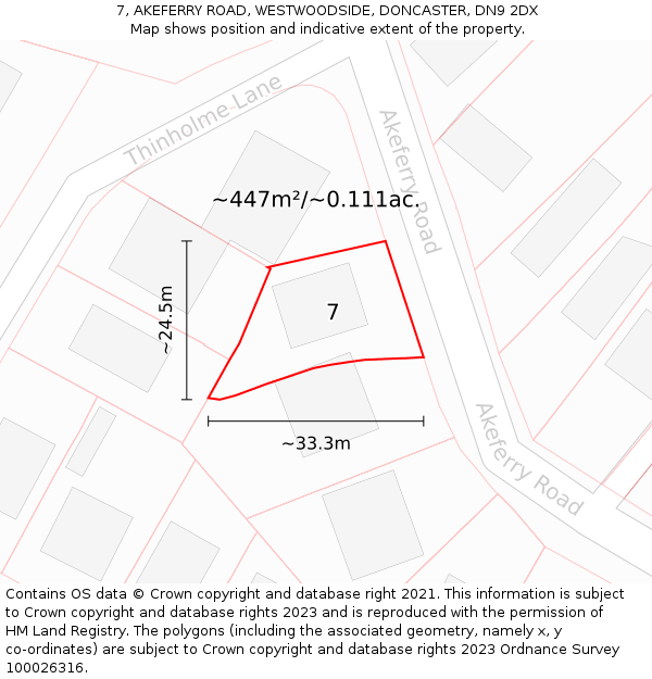 7, AKEFERRY ROAD, WESTWOODSIDE, DONCASTER, DN9 2DX: Plot and title map