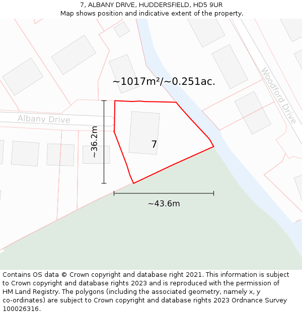 7, ALBANY DRIVE, HUDDERSFIELD, HD5 9UR: Plot and title map