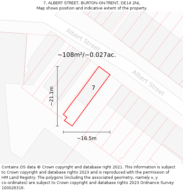 7, ALBERT STREET, BURTON-ON-TRENT, DE14 2NL: Plot and title map