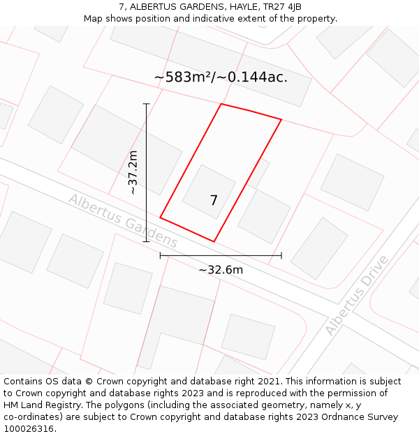 7, ALBERTUS GARDENS, HAYLE, TR27 4JB: Plot and title map