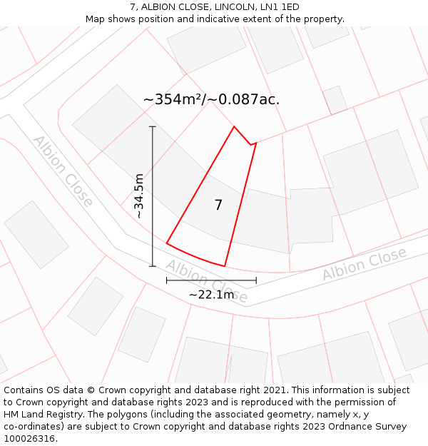 7, ALBION CLOSE, LINCOLN, LN1 1ED: Plot and title map