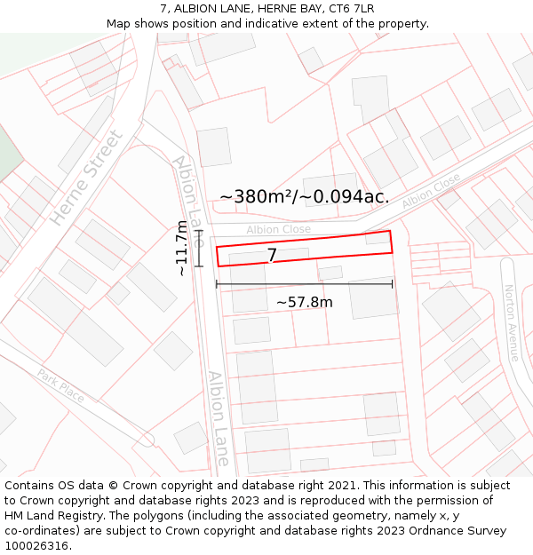 7, ALBION LANE, HERNE BAY, CT6 7LR: Plot and title map