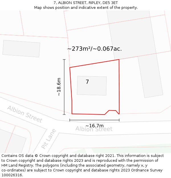 7, ALBION STREET, RIPLEY, DE5 3ET: Plot and title map