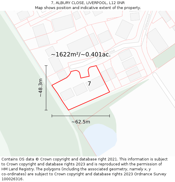 7, ALBURY CLOSE, LIVERPOOL, L12 0NR: Plot and title map