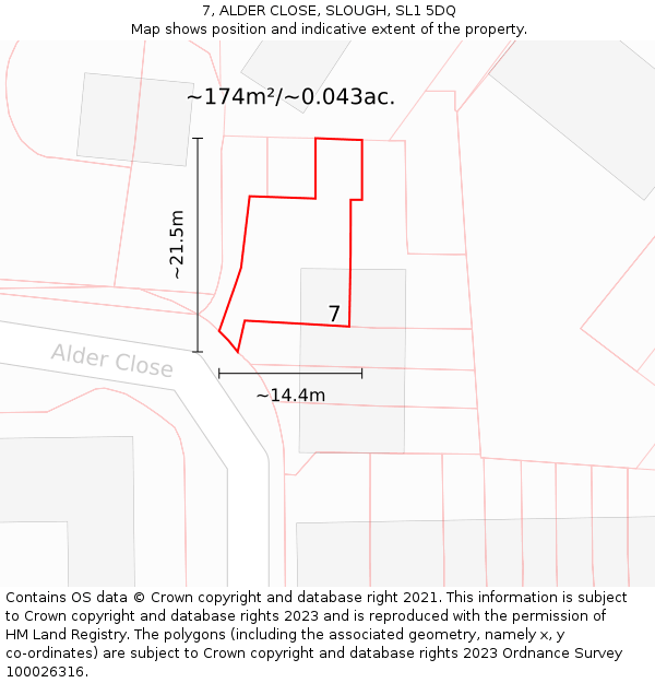 7, ALDER CLOSE, SLOUGH, SL1 5DQ: Plot and title map