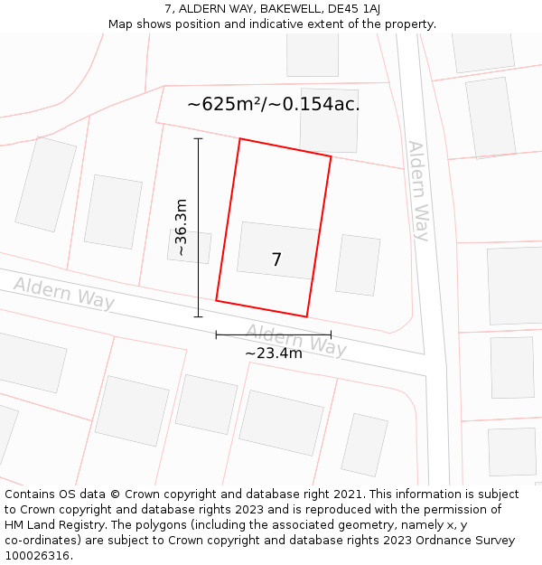 7, ALDERN WAY, BAKEWELL, DE45 1AJ: Plot and title map