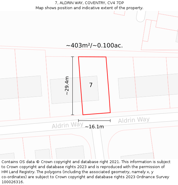 7, ALDRIN WAY, COVENTRY, CV4 7DP: Plot and title map