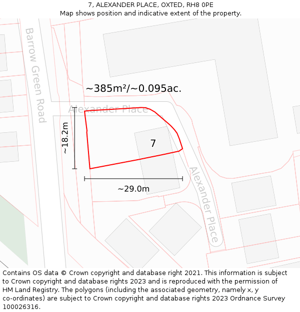 7, ALEXANDER PLACE, OXTED, RH8 0PE: Plot and title map