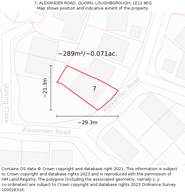 7, ALEXANDER ROAD, QUORN, LOUGHBOROUGH, LE12 8EQ: Plot and title map