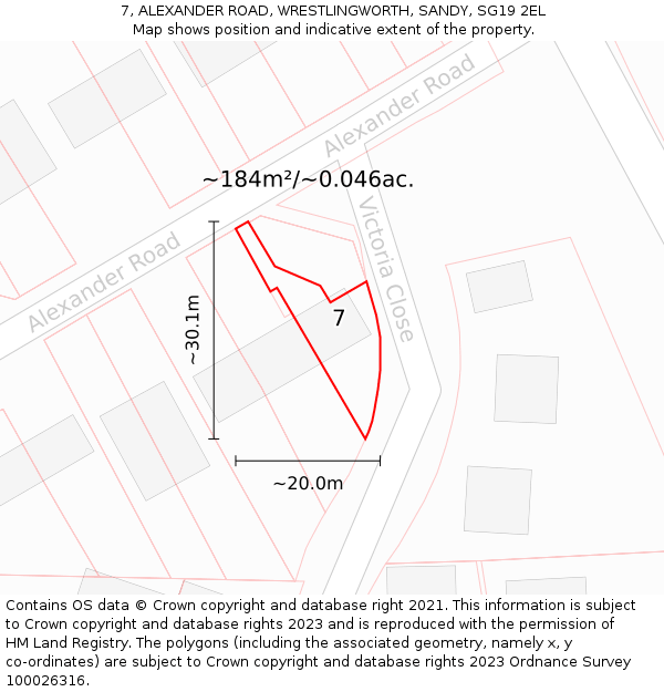 7, ALEXANDER ROAD, WRESTLINGWORTH, SANDY, SG19 2EL: Plot and title map