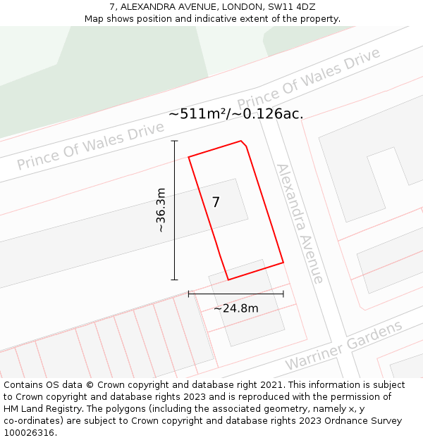 7, ALEXANDRA AVENUE, LONDON, SW11 4DZ: Plot and title map