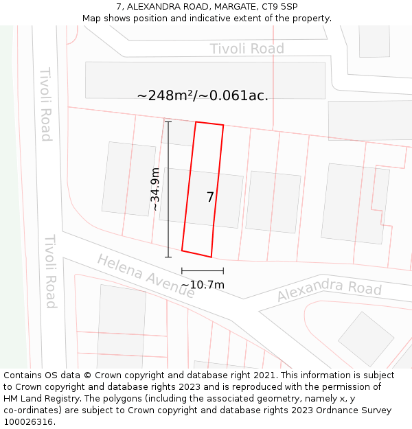 7, ALEXANDRA ROAD, MARGATE, CT9 5SP: Plot and title map