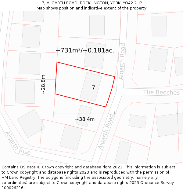 7, ALGARTH ROAD, POCKLINGTON, YORK, YO42 2HP: Plot and title map