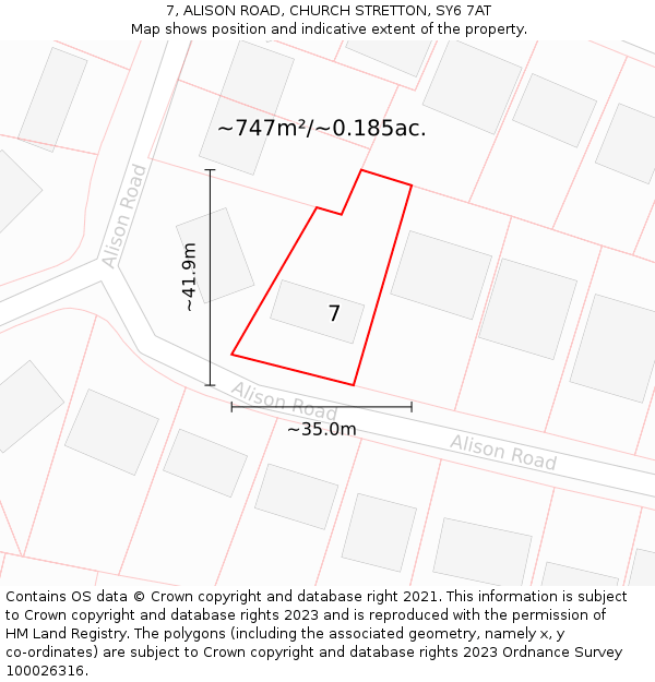 7, ALISON ROAD, CHURCH STRETTON, SY6 7AT: Plot and title map