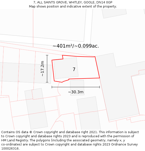 7, ALL SAINTS GROVE, WHITLEY, GOOLE, DN14 0GP: Plot and title map