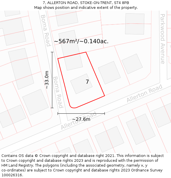 7, ALLERTON ROAD, STOKE-ON-TRENT, ST4 8PB: Plot and title map