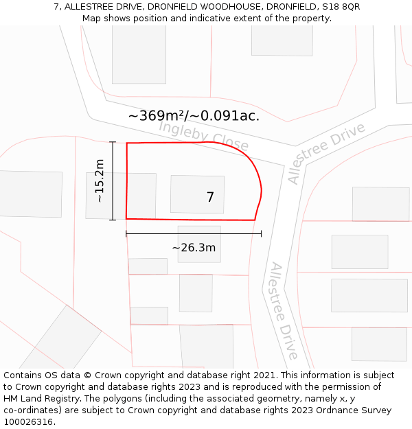 7, ALLESTREE DRIVE, DRONFIELD WOODHOUSE, DRONFIELD, S18 8QR: Plot and title map