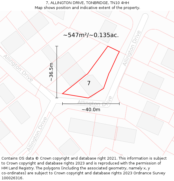 7, ALLINGTON DRIVE, TONBRIDGE, TN10 4HH: Plot and title map