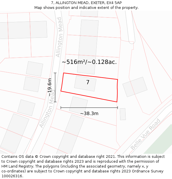 7, ALLINGTON MEAD, EXETER, EX4 5AP: Plot and title map