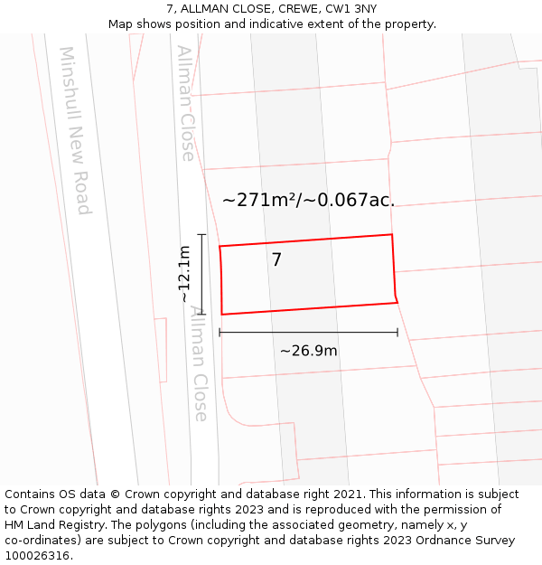 7, ALLMAN CLOSE, CREWE, CW1 3NY: Plot and title map