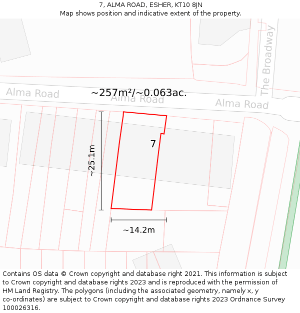 7, ALMA ROAD, ESHER, KT10 8JN: Plot and title map