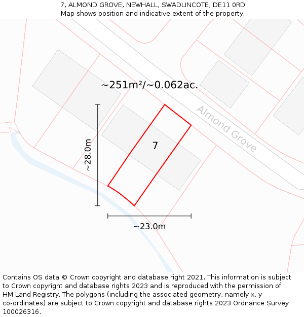 7, ALMOND GROVE, NEWHALL, SWADLINCOTE, DE11 0RD: Plot and title map