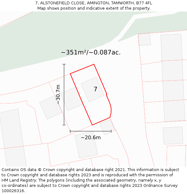 7, ALSTONEFIELD CLOSE, AMINGTON, TAMWORTH, B77 4FL: Plot and title map