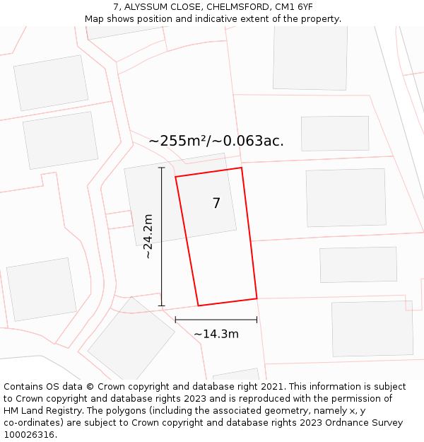 7, ALYSSUM CLOSE, CHELMSFORD, CM1 6YF: Plot and title map