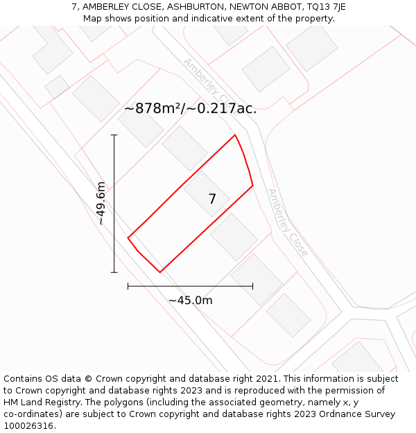 7, AMBERLEY CLOSE, ASHBURTON, NEWTON ABBOT, TQ13 7JE: Plot and title map