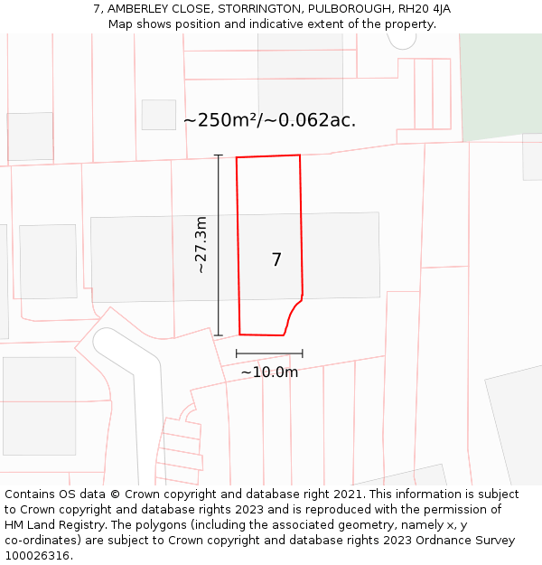 7, AMBERLEY CLOSE, STORRINGTON, PULBOROUGH, RH20 4JA: Plot and title map