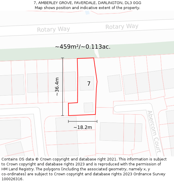 7, AMBERLEY GROVE, FAVERDALE, DARLINGTON, DL3 0GG: Plot and title map
