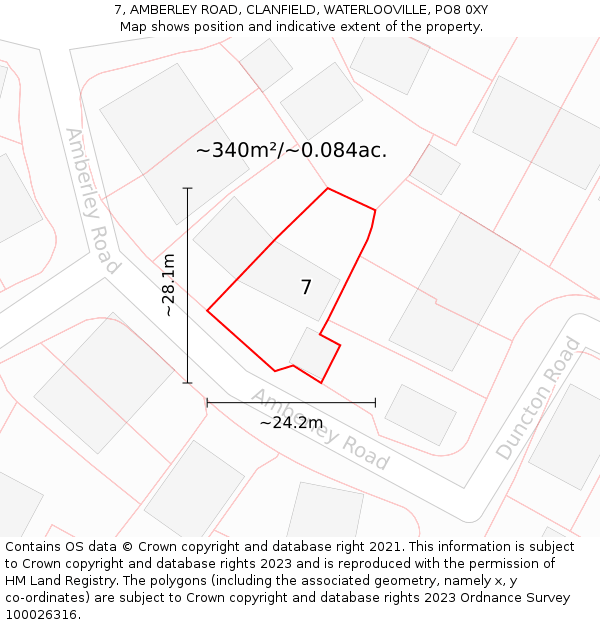 7, AMBERLEY ROAD, CLANFIELD, WATERLOOVILLE, PO8 0XY: Plot and title map