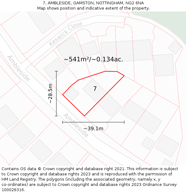 7, AMBLESIDE, GAMSTON, NOTTINGHAM, NG2 6NA: Plot and title map