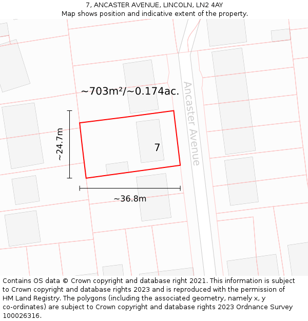 7, ANCASTER AVENUE, LINCOLN, LN2 4AY: Plot and title map