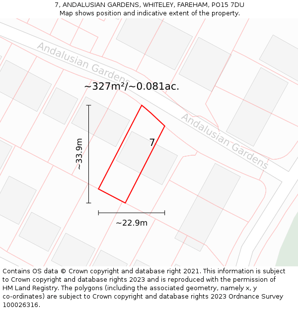 7, ANDALUSIAN GARDENS, WHITELEY, FAREHAM, PO15 7DU: Plot and title map