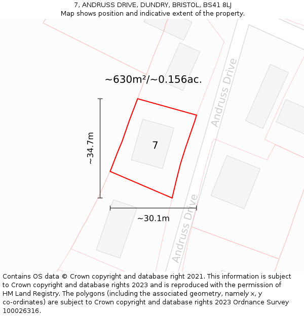 7, ANDRUSS DRIVE, DUNDRY, BRISTOL, BS41 8LJ: Plot and title map