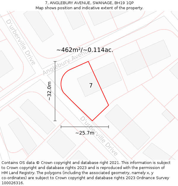 7, ANGLEBURY AVENUE, SWANAGE, BH19 1QP: Plot and title map