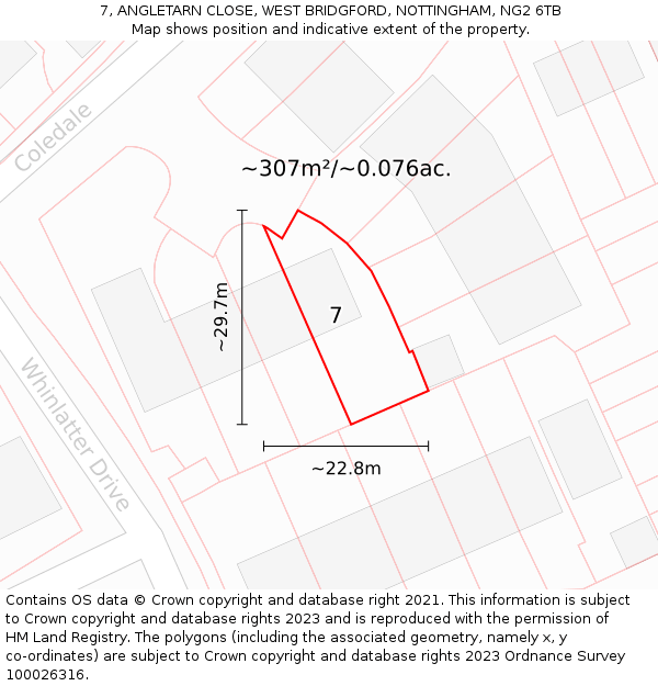 7, ANGLETARN CLOSE, WEST BRIDGFORD, NOTTINGHAM, NG2 6TB: Plot and title map